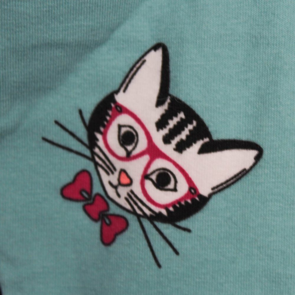 Mint Blue Whimsical Cat w/Glasses and Bow Tie Leggings - Picture 7 of 8